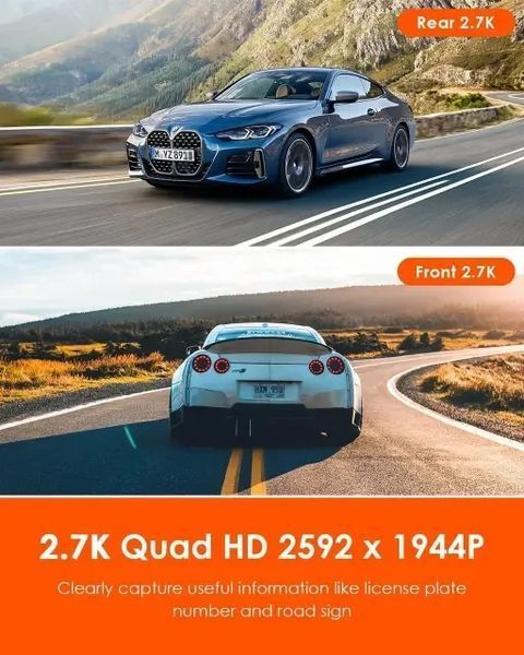 VANTRUE E2 Dash Cam Передняя и задняя камера с голосовым управлением, двойная 2.7K видеорегистратор, Wi-Fi, S6544 фото