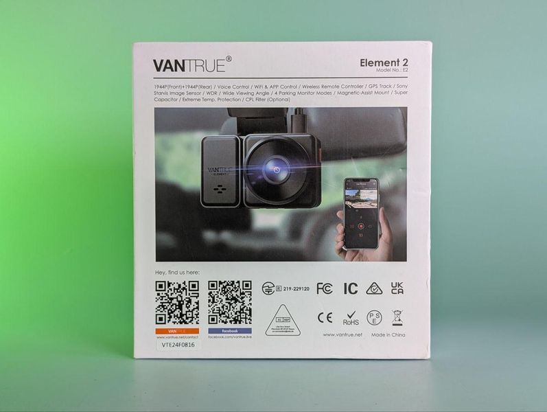 VANTRUE E2 Dash Cam Передняя и задняя камера с голосовым управлением, двойная 2.7K видеорегистратор, Wi-Fi, S6544 фото
