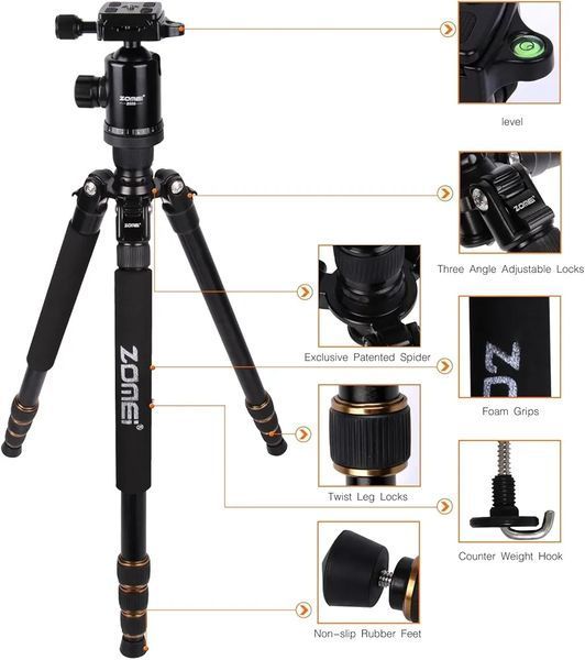 ZOMEI Z688 &mdash; регулируемый штатив-монопод для видеоблогеров и фотографов с устойчивой конструкцией 77776445 фото