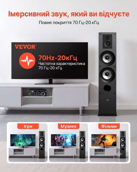 Підлогова акустична система VEVOR 145Вт, 3-смугова баштова колонка для домашнього аудіо 777 9766 фото