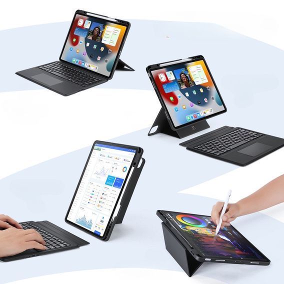 Чохол-клавіатура/миша для iPad 9-го, 8-го, 7-го покоління, Air 3 Pro 10.5, магнітно знімний бездротовий кольоровий чохол-клавіатура, тонкий і легкий смарт-чохол з тримачем для олівців (чорний) c4 6745 фото