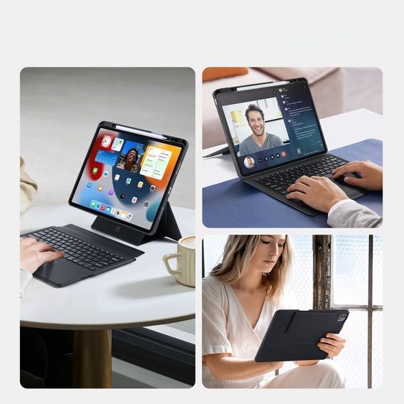 Чохол-клавіатура/миша для iPad 9-го, 8-го, 7-го покоління, Air 3 Pro 10.5, магнітно знімний бездротовий кольоровий чохол-клавіатура, тонкий і легкий смарт-чохол з тримачем для олівців (чорний) c4 6745 фото